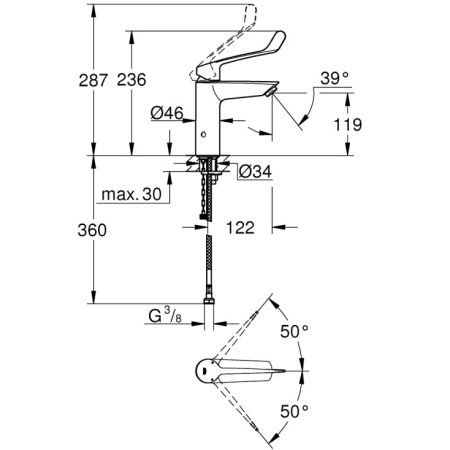 Смеситель для раковины без донного клапана Grohe Eurosmart 23985 003 (23985003) хром 